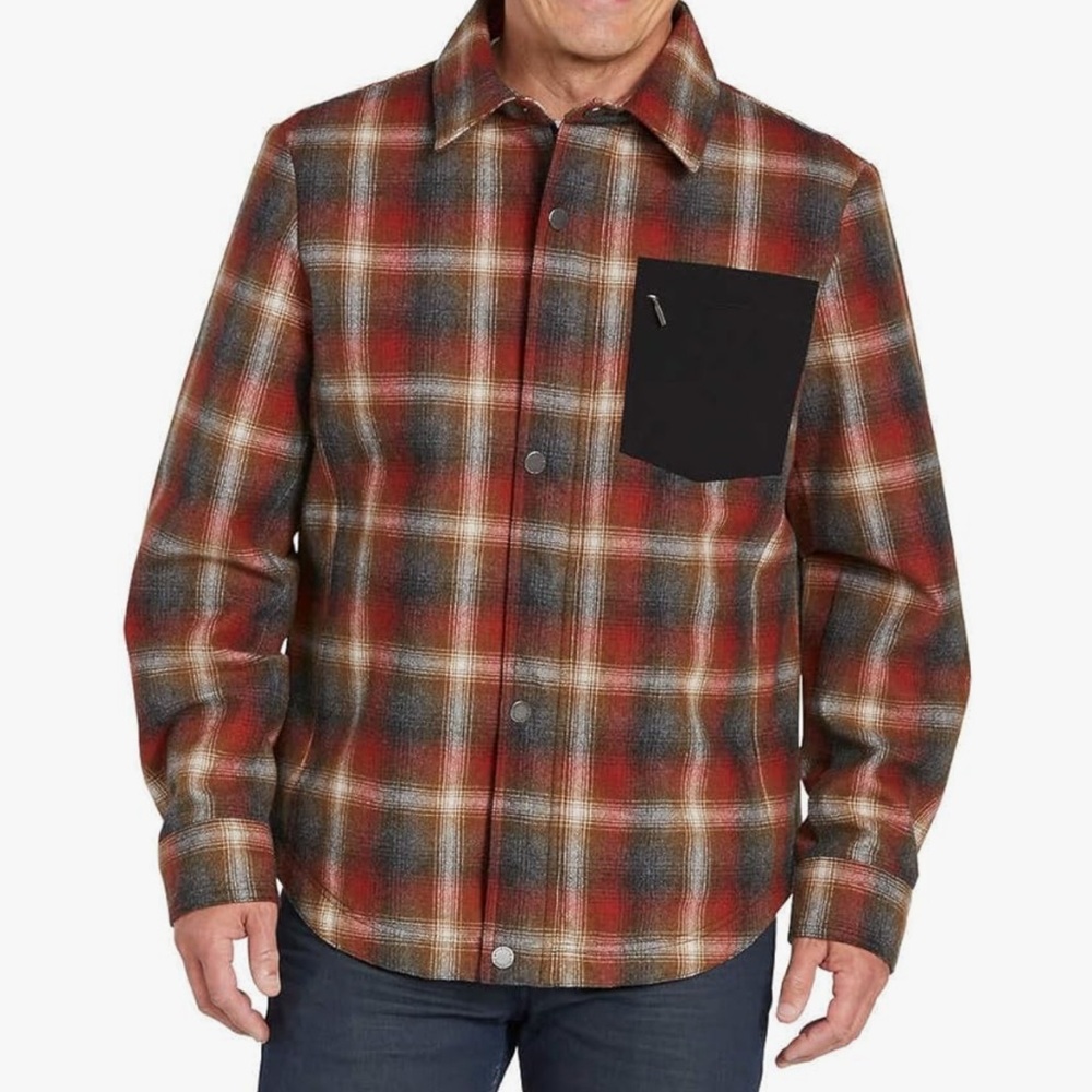 PENDLETON Wool Blend Shirt Jacket Rust Gray Plaid